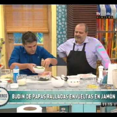 Budín de papa rallada envuelta en jamón