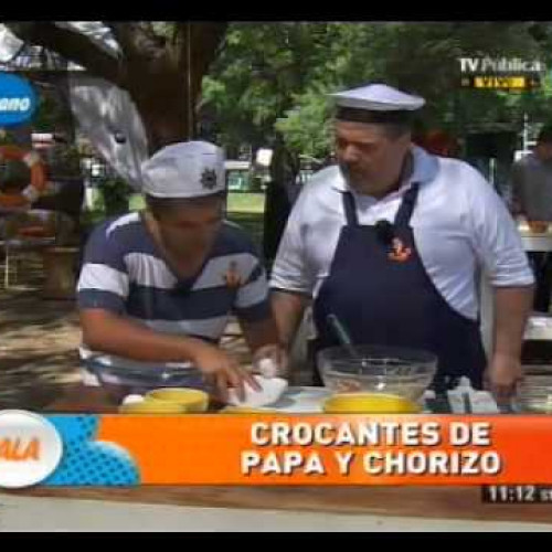 Crocantes de papa y chorizo y de cebolla y queso