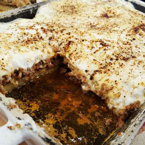 Lasagna de berenjenas, papa y bolognesa