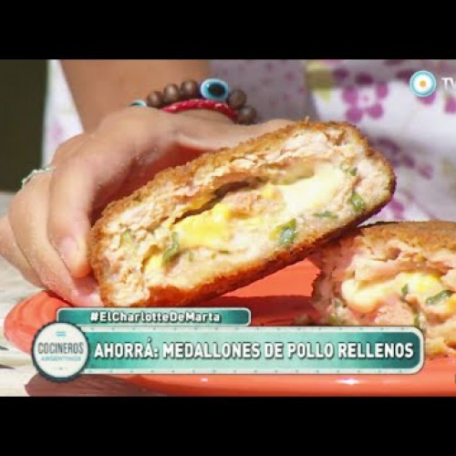 Medallones de pollo rellenos fritos