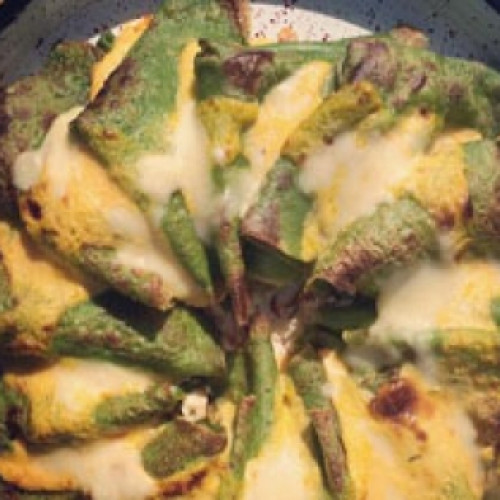 Pañuelitos de espinaca con crema de calabaza