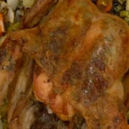 Pollo adobado al horno con vegetales