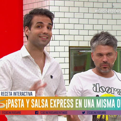 Pasta corta con crema, hongos, panceta y brocoli