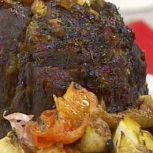 Roast beef breseado con vegetales asados