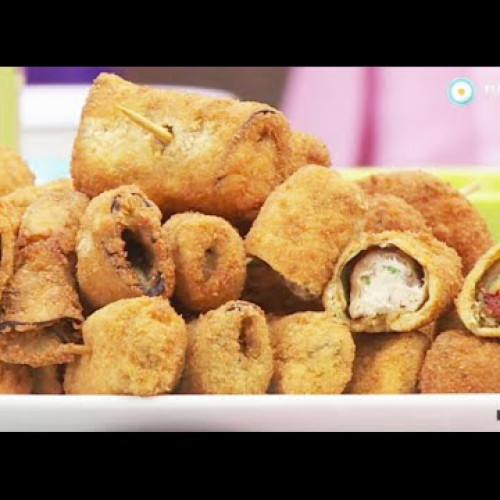 Rolls de berenjena rellenos y fritos