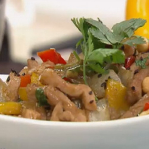 Salteado de cerdo y salteado de calamar