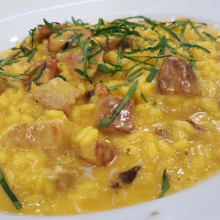 Risotto de bola de lomo de cerdo